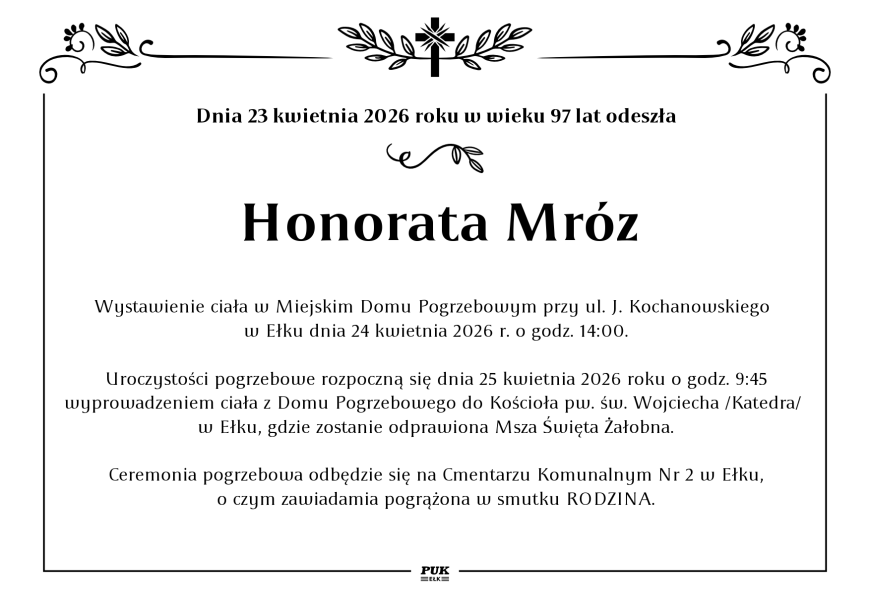 Honorata Mróz - nekrolog